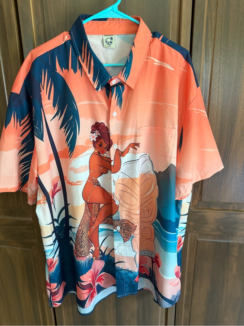 Coral & Navy Tropical Print Camp Shirt